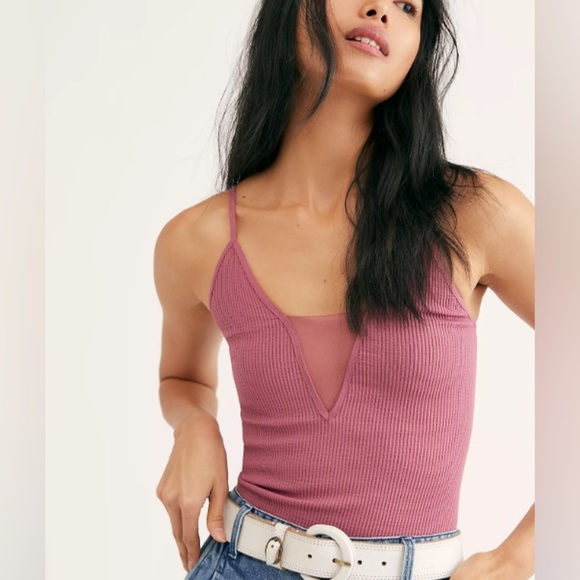 Free People Cami Mauve Ribbed Stretch Top Size Large - Picture 1 of 4